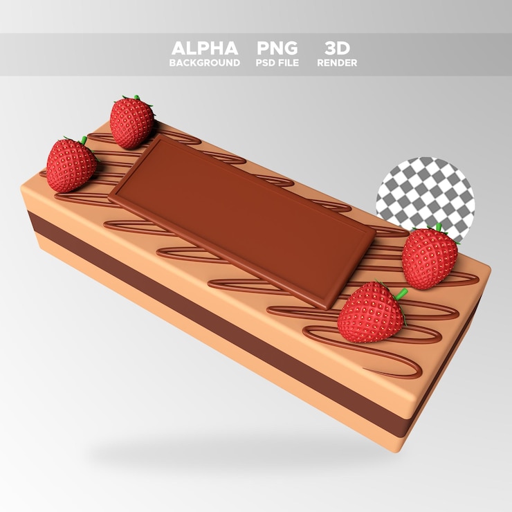 PSD 3d render pastel de chocolate con icono de fresas para ilustración de diseño
