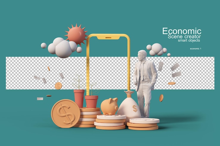 PSD 3d render people and finances