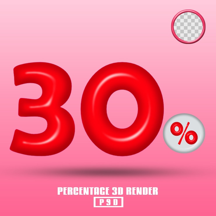 PSD 3d render percentage number red color