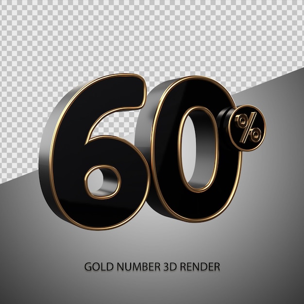 3d render percentual número 60 cor preta e bisel dourado para venda com desconto, sexta-feira negra, progresso