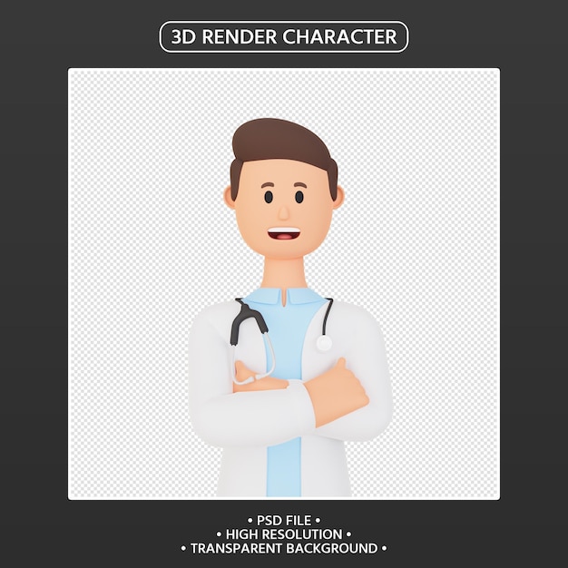 3d render personagem de desenho animado médico vestindo uniforme e estetoscópio