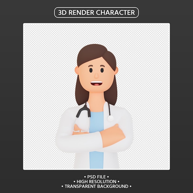 3d render personagem de desenho animado médico vestindo uniforme e estetoscópio