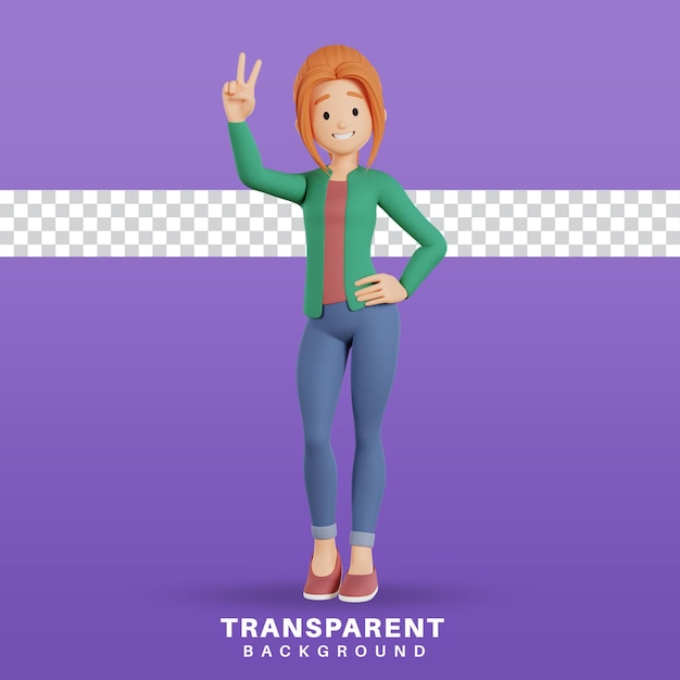 3d render personaje femenino dar el signo de la paz