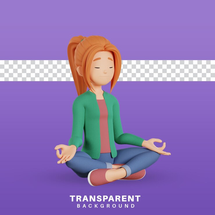 PSD 3d render personaje femenino haciendo pose de yoga