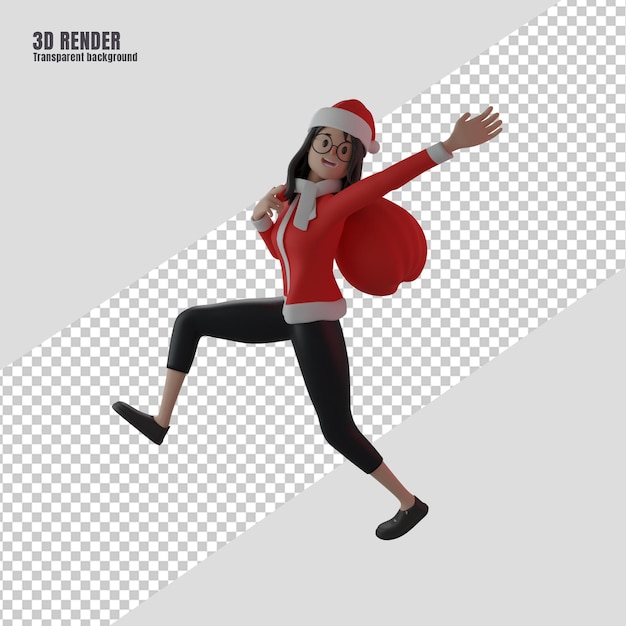 PSD 3d render personaje femenino con traje de santa