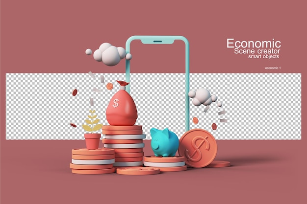 3D render pessoas e finanças