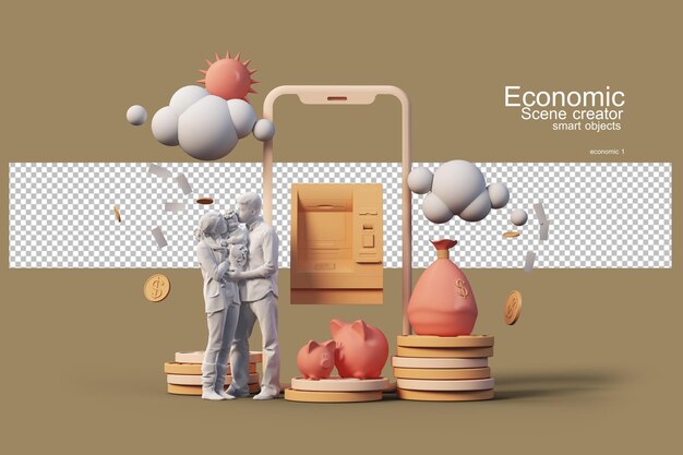 3D render pessoas e finanças