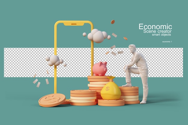 3D render pessoas e finanças