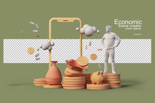 3D render pessoas e finanças