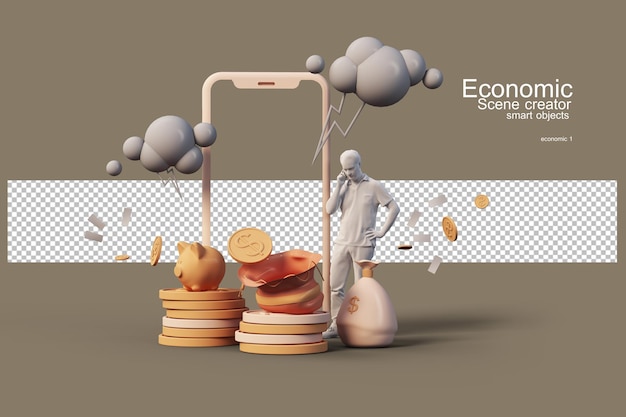 3D render pessoas e finanças