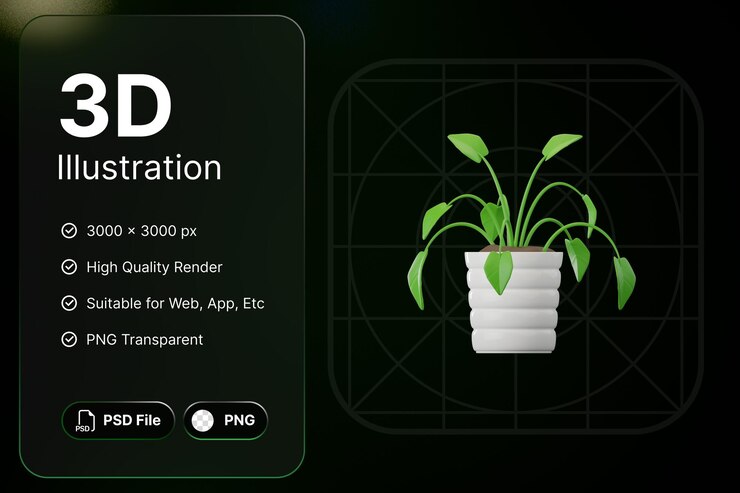 PSD 3d render philodendron planta concepto moderno icono ilustraciones diseño