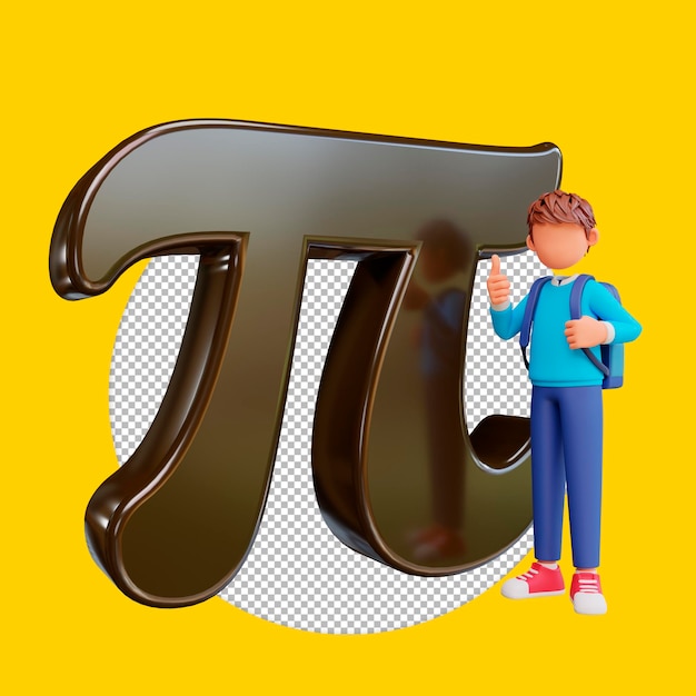 3d-render-pi-tag-illustration mit süßen jungen