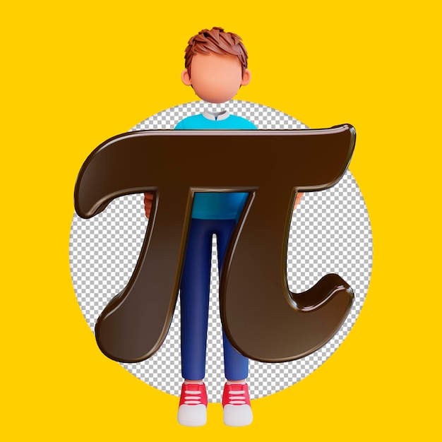 3d-render-pi-tag-illustration mit süßen jungen