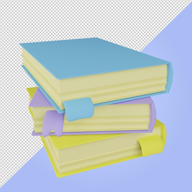 3D render pilha de ícones de educação de livros coloridos