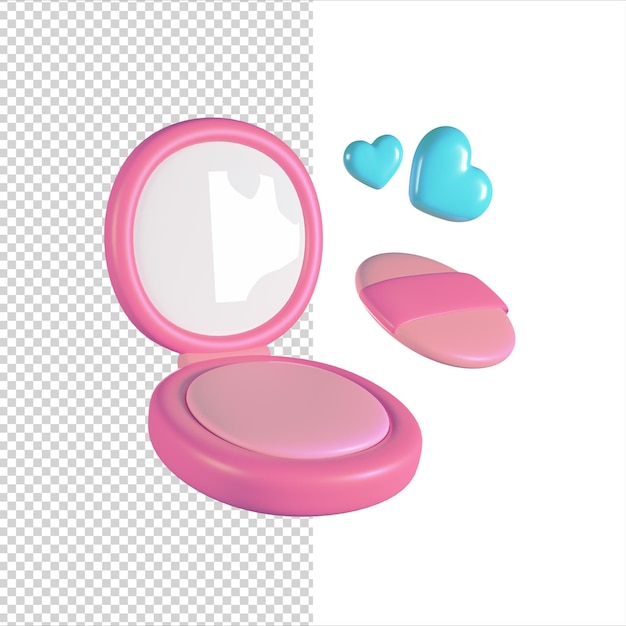 PSD 3d-render pink powder mit abbildung des applikators