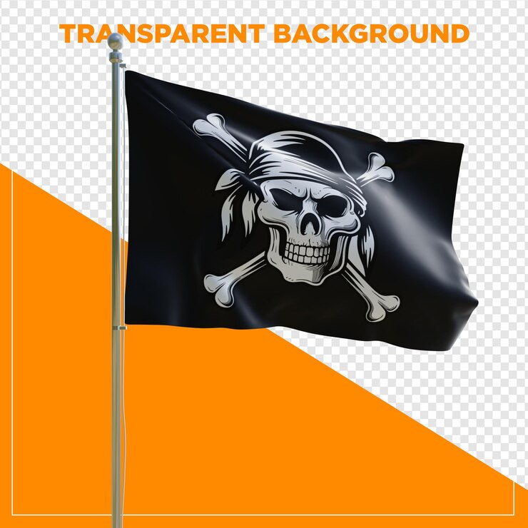 PSD 3d render pirata bandeira preta com fundo transparente