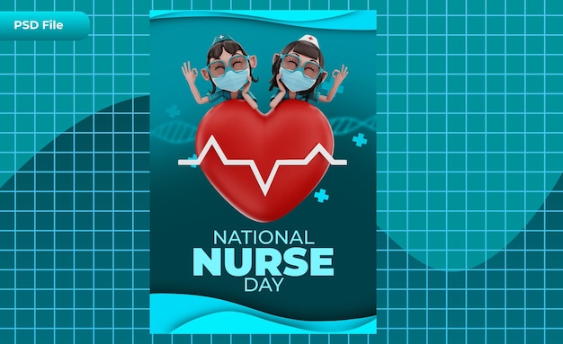 PSD 3d render plantilla día nacional de la enfermera ilustración