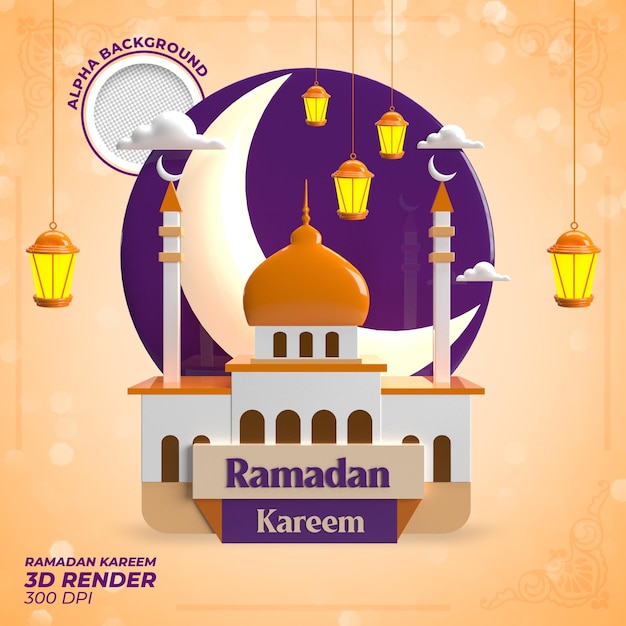 3d render plantilla de publicación de etiqueta ramadan kareem