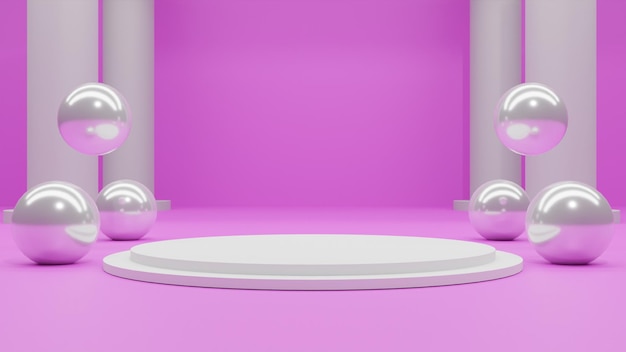 PSD 3d render podio blanco sobre fondo rosa