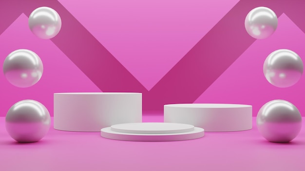 3D render podio blanco sobre fondo rosa