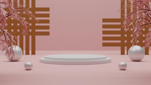 PSD 3d render pódio branco sobre fundo rosa. renderização premium