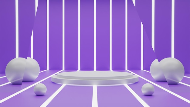 PSD 3d render pódio branco sobre fundo roxo. renderização premium