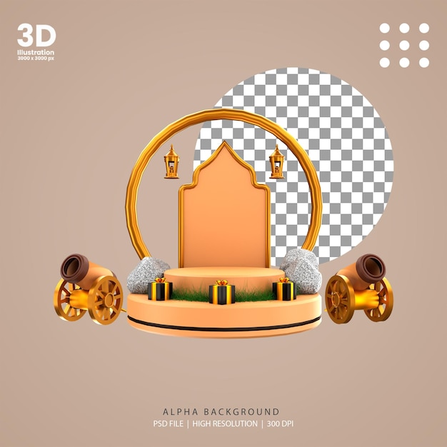 PSD 3d render podio ramadhan venta canon