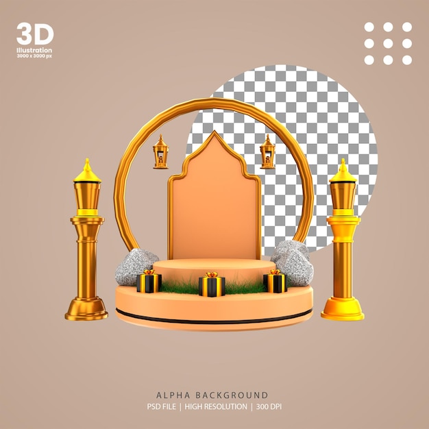 PSD 3d render podio ramadhan venta pilar