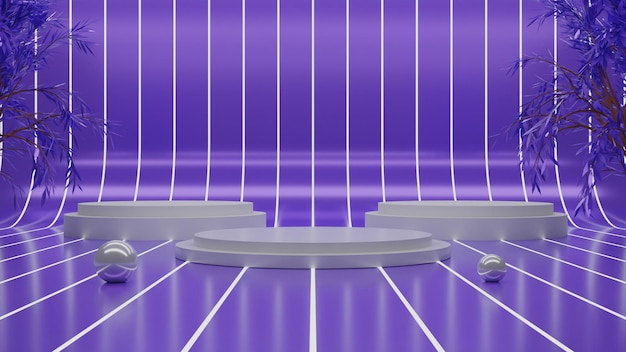 PSD 3d render podio sobre fondo morado con bola