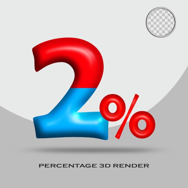 3D render porcentaje rojo azul brillante color