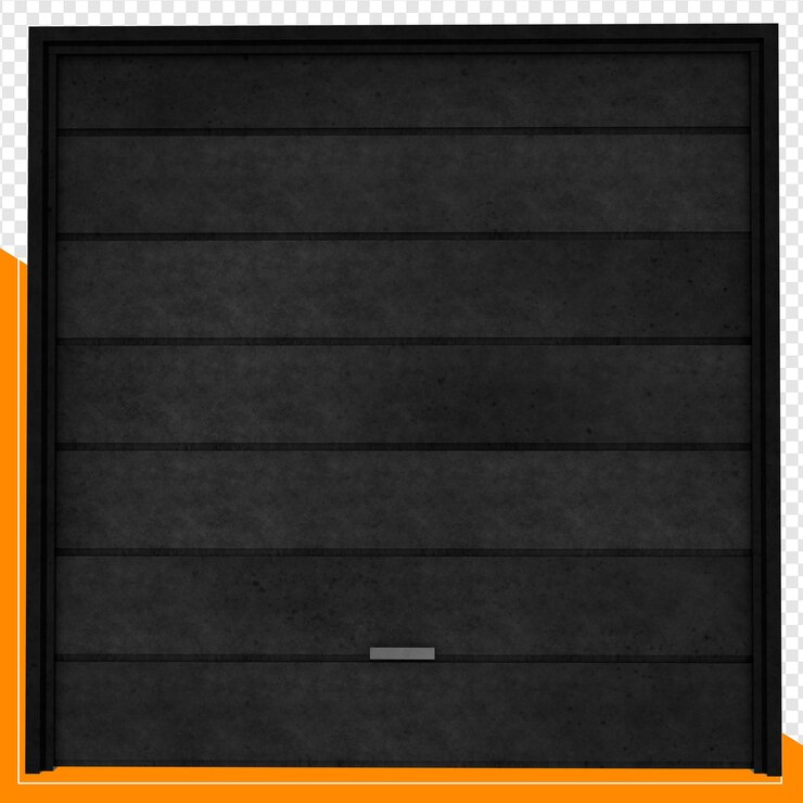 PSD 3d render porta de garagem preta com fundo transparente de vidro
