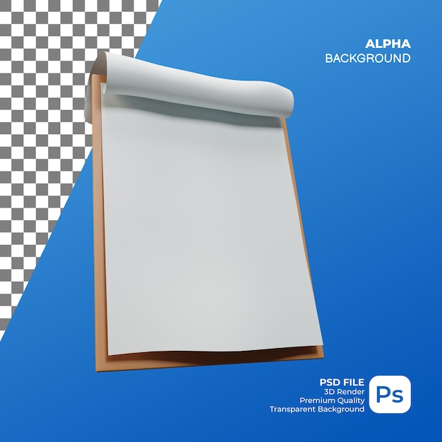 PSD 3d render prancheta com papel para enrolar