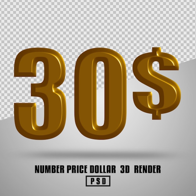 3D render precio número dólar oro estilo