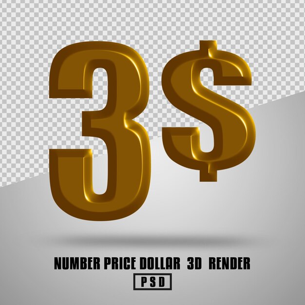 3D render precio número dólar oro estilo