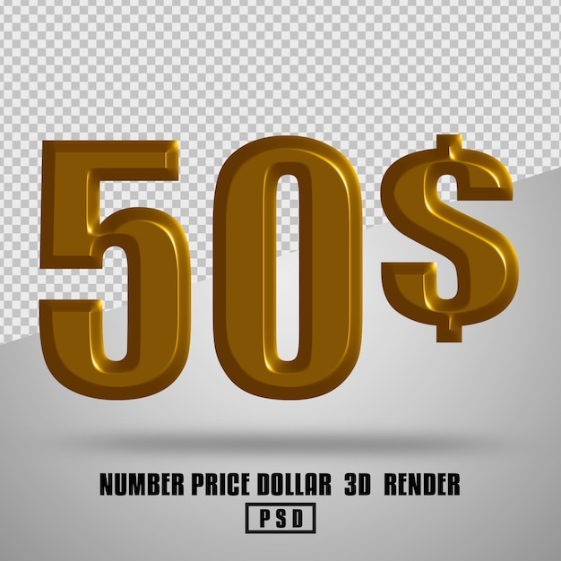 3D render precio número dólar oro estilo