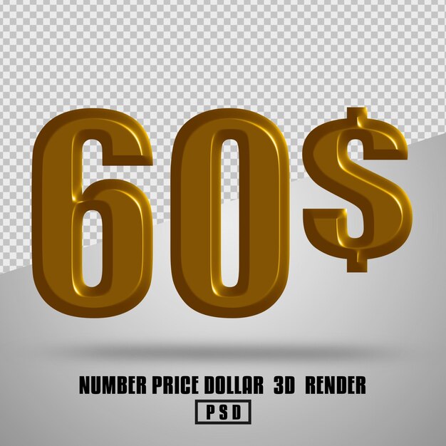 3D render precio número dólar oro estilo