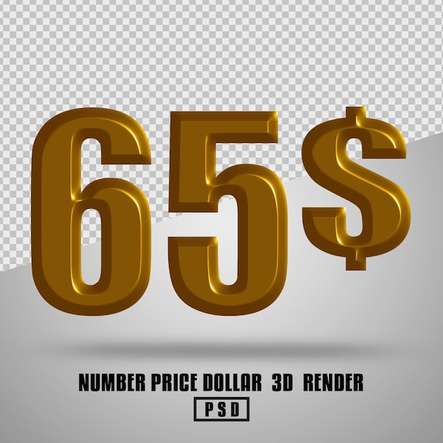 3D render precio número dólar oro estilo