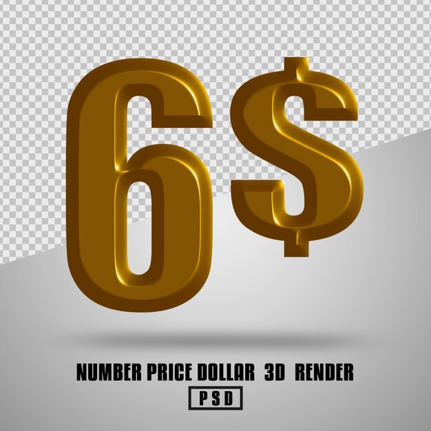 3D render precio número dólar oro estilo