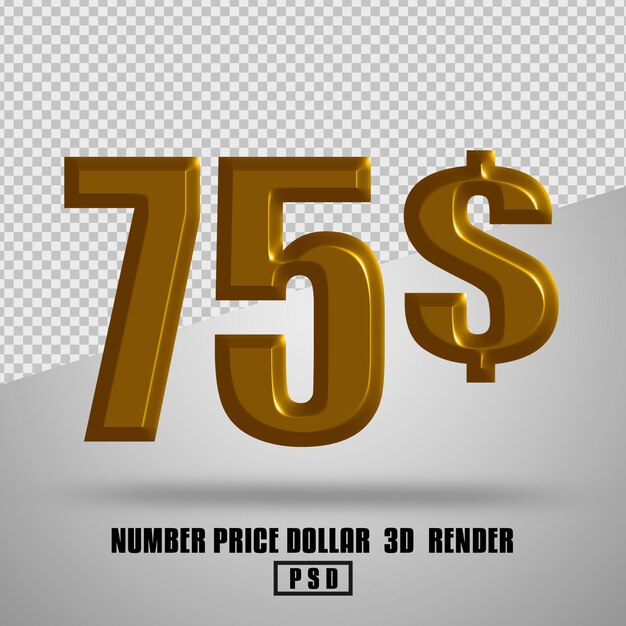 3D render precio número dólar oro estilo