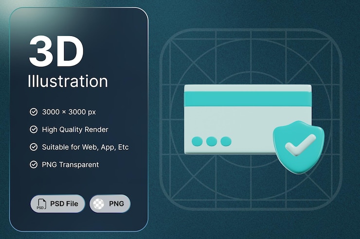 PSD 3d render private card center view ecommerce concept icône moderne illustrations design
