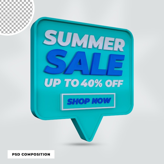 3d render promoção de desconto de venda de verão isolada