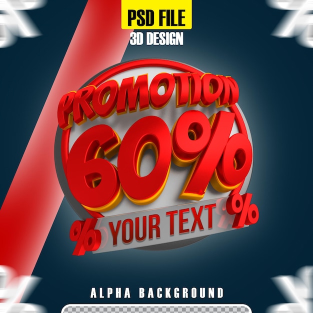 PSD 3d render promoção vermelha 60