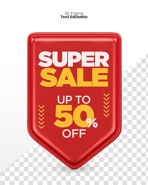 3d render promotion frame super sale com até 50% de desconto