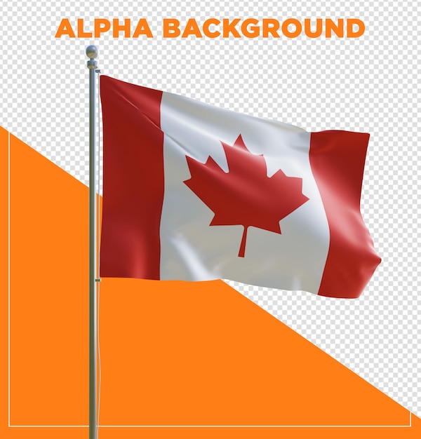 PSD 3d render psd bandeira realista do canadá com poste