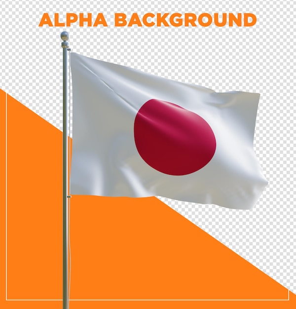 PSD 3d render psd bandeira realista do japão com poste