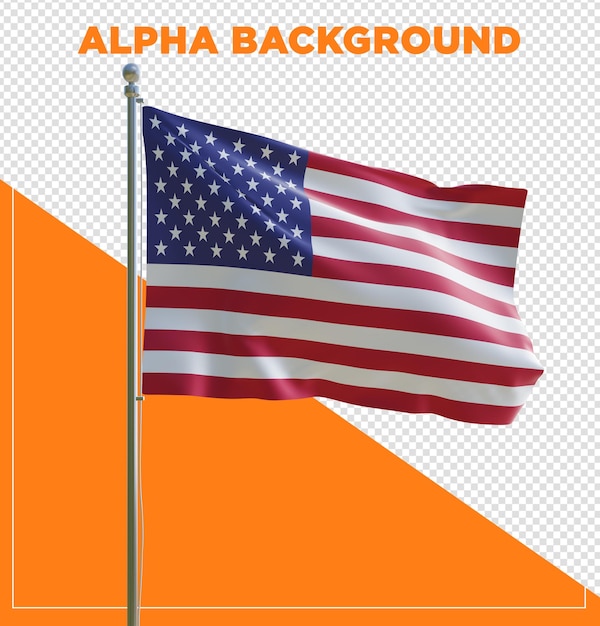 3d render PSD bandera realista de los Estados Unidos con poste