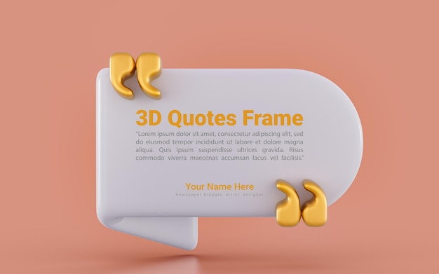 3d render Quote frames blank templates gold realistic text info design box banner illustration