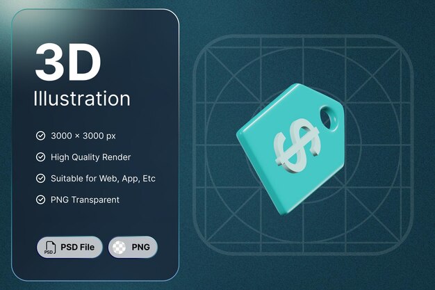 3D-Render-Rabatt-Tag im linken Winkel E-Commerce-Konzept Modernes Icon-Illustrationsdesign