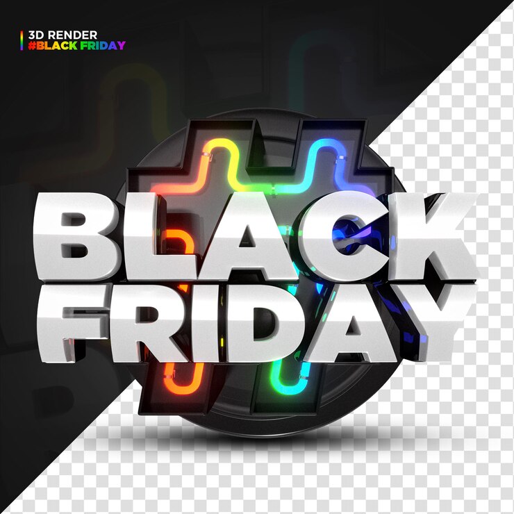 PSD 3d render rainbow black friday label con luces led isoleted para composición