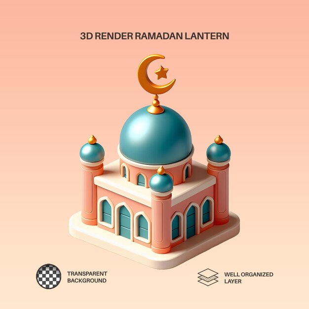 PSD 3d render ramadan kareem mesquita muçulmana isolado fundo transparente png 02